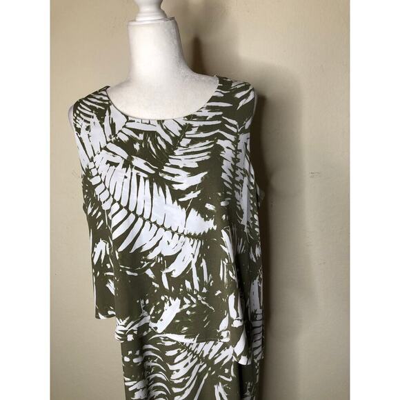 Chico’s Travelers Palm Leaf Print Maxi‎ Dress Green & White Sleeveless Tropical - Picture 12 of 16